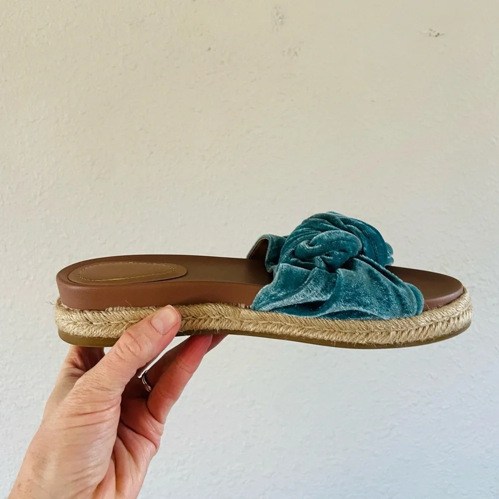 Zara Teal Velvet Knot Slide Sandals - Picture 2 of 7